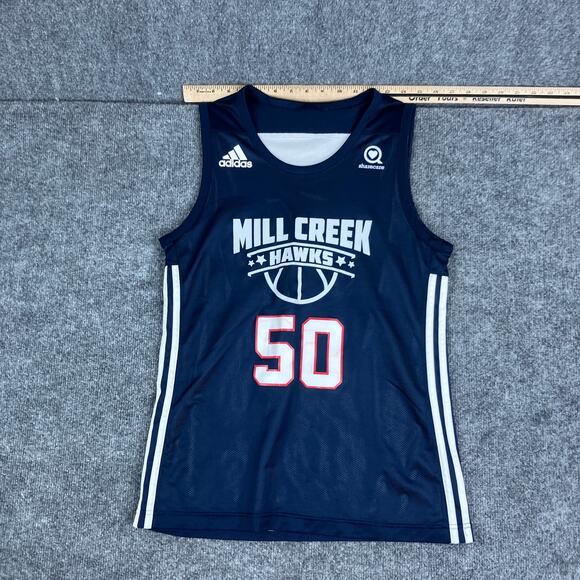 Adidas Jersey Mens Size Large Navy Mill Creek Hawks Basketball Sleeveless Top - Picture 1 of 6